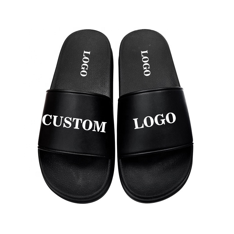 Hot Selling PVC Sublimation Printed Brand Slippers Logo Custom Black Slides for Man Women