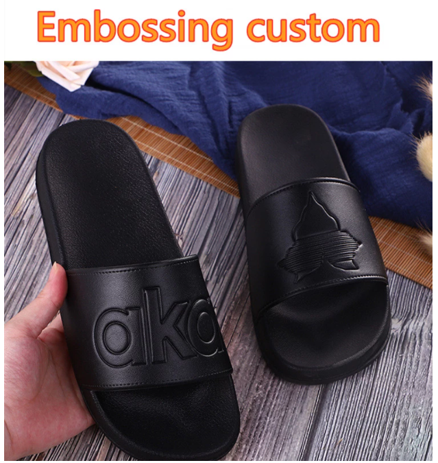 Hot Selling PVC Sublimation Printed Brand Slippers Logo Custom Black Slides for Man Women