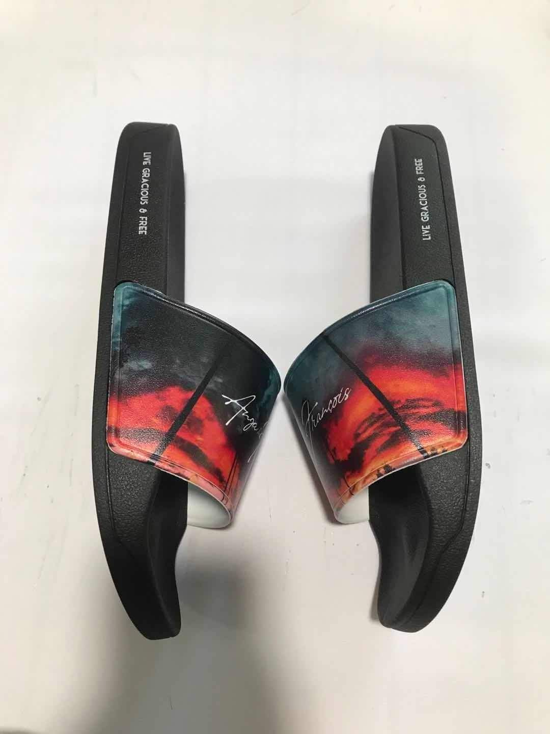 Hot Selling PVC Sublimation Printed Brand Slippers Logo Custom Black Slides for Man Women