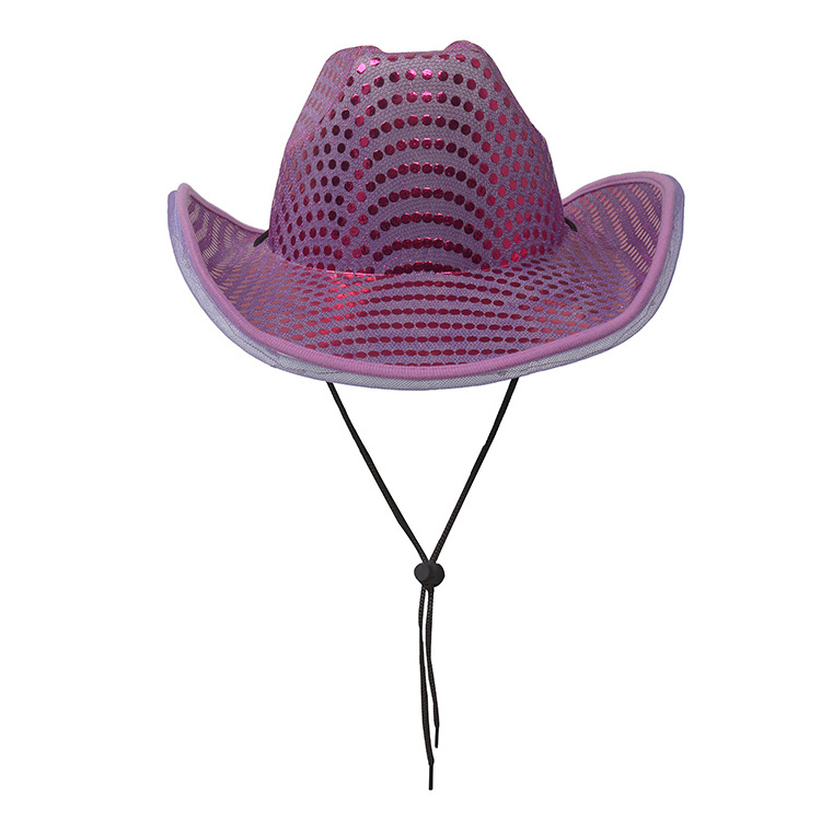 Pink Sequin Cowboy Hat and White LED Tiara Cowgirl Cowboy Hat with Veil for Bridal Party