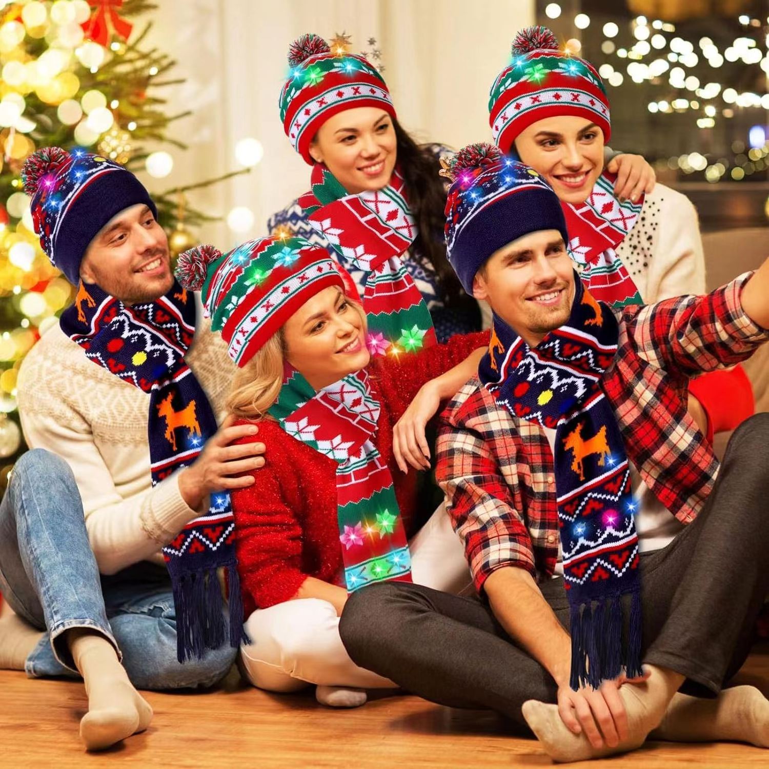 Hot-selling LED Light-Up 3 Flash Full Acrylic Knitted Hat Unisex Warm Winter Christmas Beanies for Adults Kids Style Plush