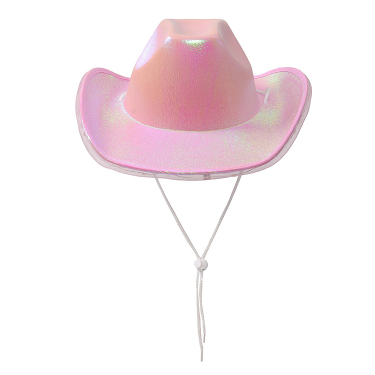 Pink Sequin Cowboy Hat and White LED Tiara Cowgirl Cowboy Hat with Veil for Bridal Party