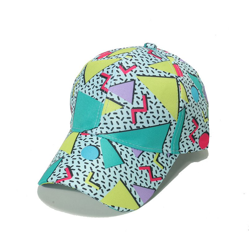 Custom Embroidered Logo Geometric Graffiti Print Baseball vintage Hip hop Adjustable sports  cap