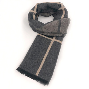 custom logo winter Men's Luxury Soft Warm stripe grey Cashmere Feel Warm Scarf