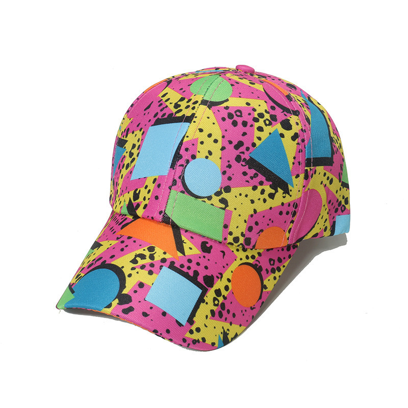 Custom Embroidered Logo Geometric Graffiti Print Baseball vintage Hip hop Adjustable sports  cap