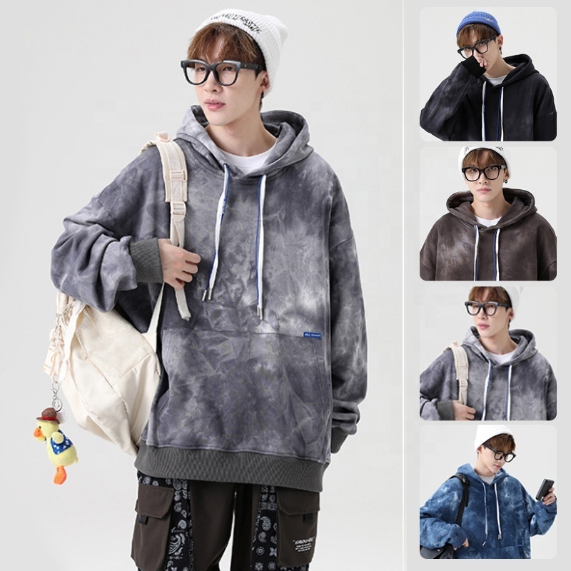 Custom Logo Urban Men Tie Dye Coat Hoodies Autumn Winter Thick Fashion Cotton Hoodie