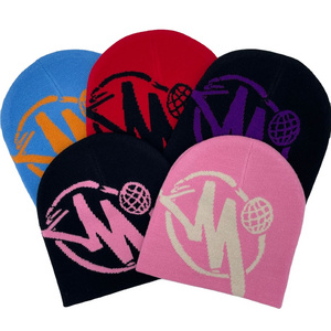 Wholesale Design Knitted Hat Fashion Words Winter Beanies With Custom Print Jacquard Logo All Over The Hat