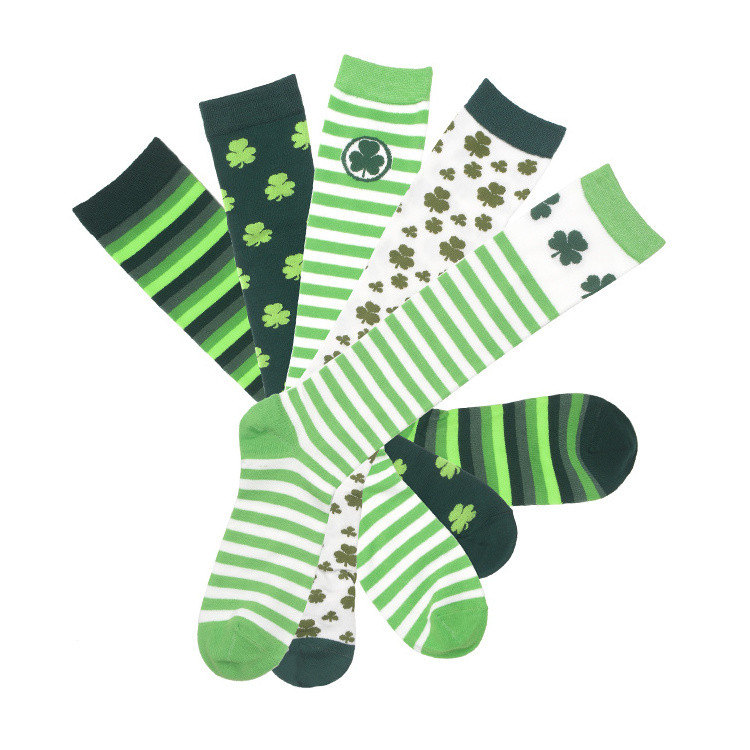 Fashion St. Patricks Day Shamrock Clovers Stripes Cotton Polyester Socks Stockings for Carnival Party