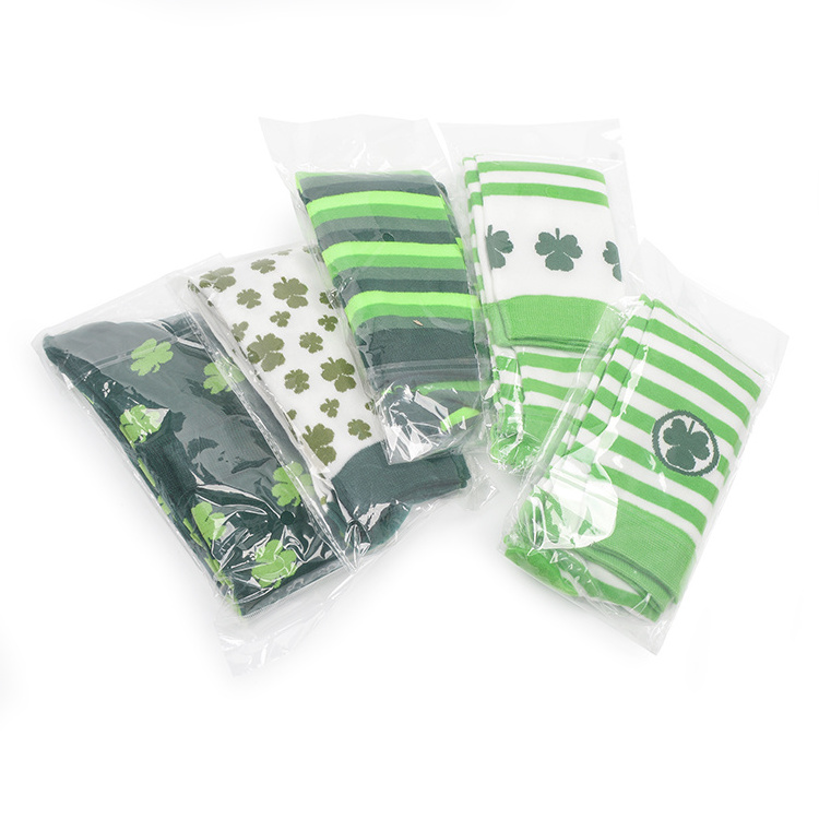 Fashion St. Patricks Day Shamrock Clovers Stripes Cotton Polyester Socks Stockings for Carnival Party