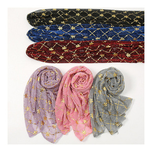 Wholesale Shiny Solid Color Hot Sequined Scarf for Muslim Women Jersey Fashion Cotton-Linen Mesh Ethnic Style for Summer