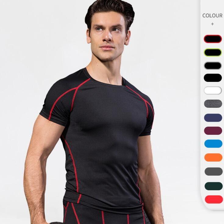 Men Fitness Sports Clothing Quick Dry Athletic Bodybuilding Gym Running T Shirts Tight Fitting Tee Slim Compression Shirt