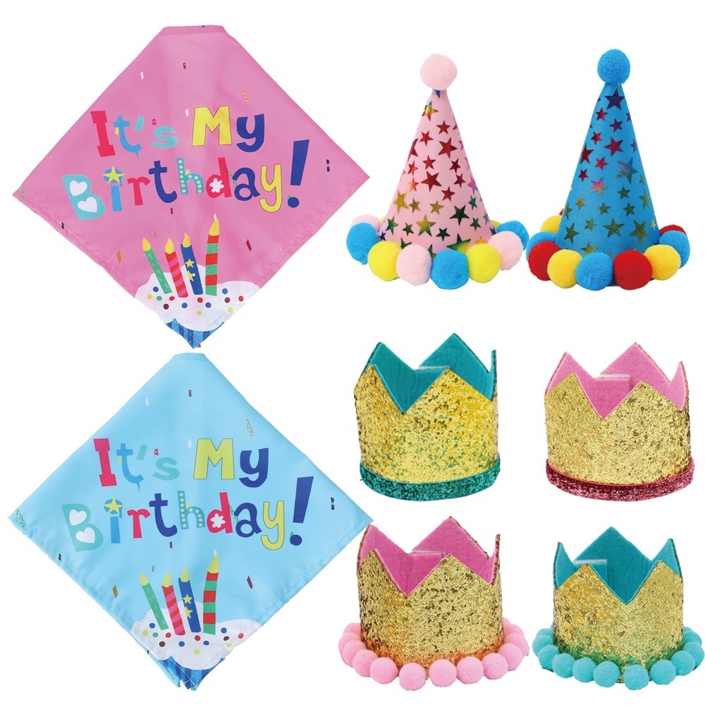 Cat Dog Birthday Party Decorations Puppy Birthday Bandana Hats Bow Ties Small Animals Pet Party Accessories