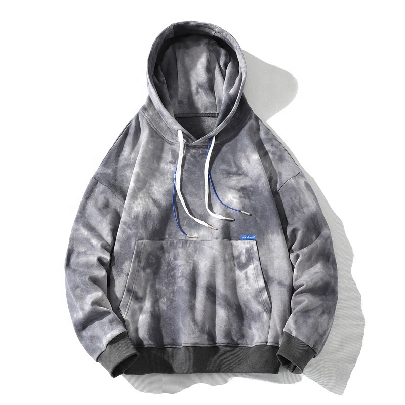 Custom Logo Urban Men Tie Dye Coat Hoodies Autumn Winter Thick Fashion Cotton Hoodie