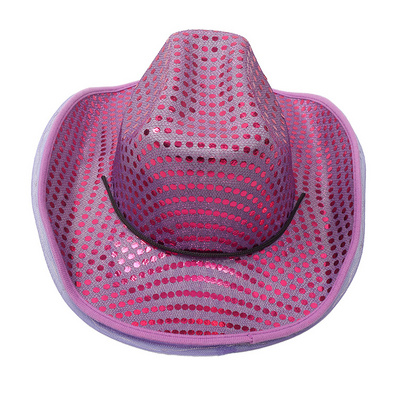 Pink Sequin Cowboy Hat and White LED Tiara Cowgirl Cowboy Hat with Veil for Bridal Party