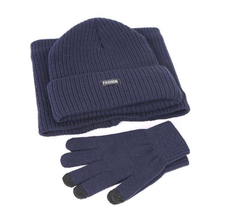 Winter Beanie Hat Scarf Touchscreen Glove Set 3 Piece Neck Warmer and Touchscreen Gloves Scarf for Men Custom Logo Unisex Adults