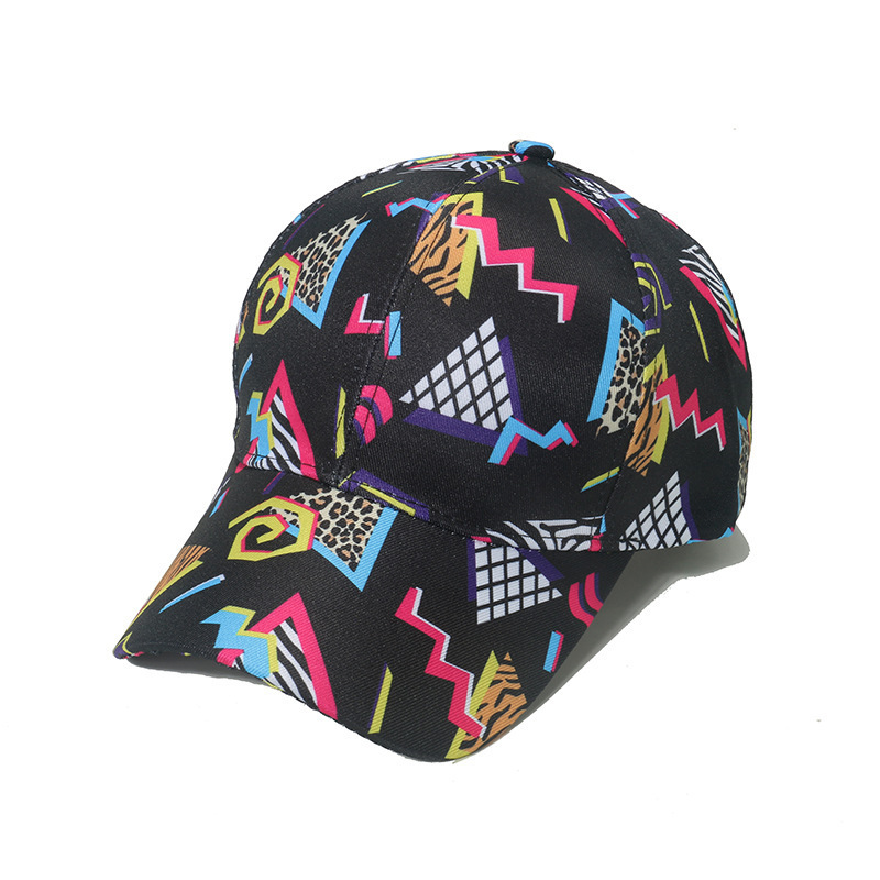 Custom Embroidered Logo Geometric Graffiti Print Baseball vintage Hip hop Adjustable sports  cap