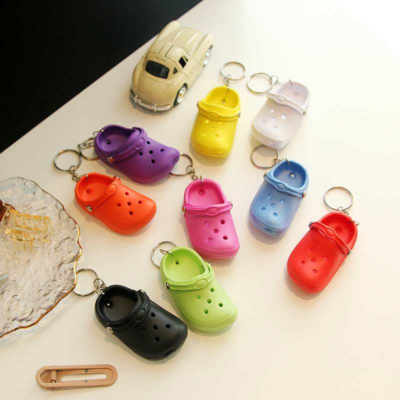 Cute Y2K 3D Mini Slipper Shoes Keychain for Women EVA Beach Hole Little Crocs Shoe Backpack Pendant Bag Keyring Jewelry