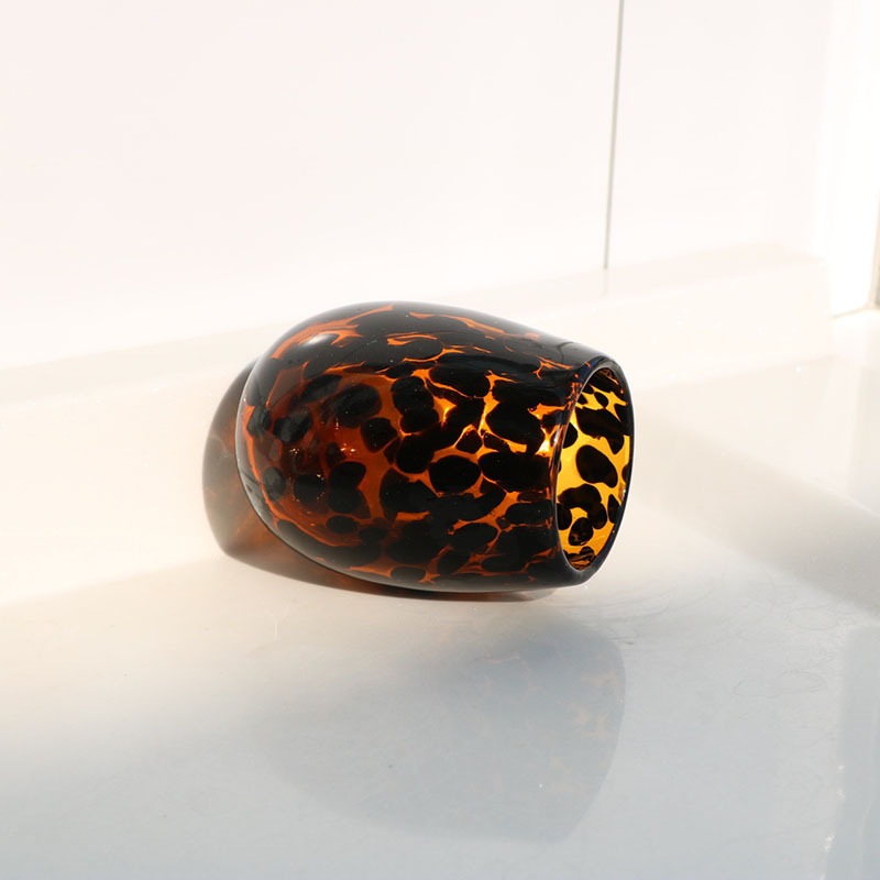 Popular hand-blown leopard-print glass cup light luxury big belly water cup