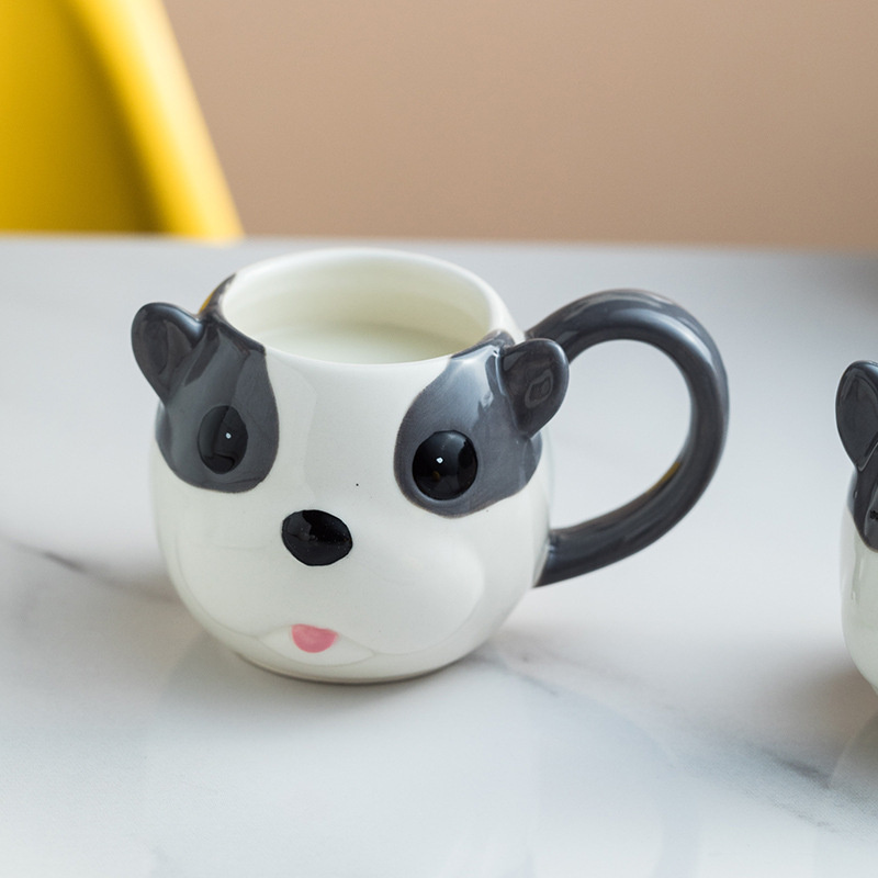 Cute hand painting embossed dog shape animal milk coffee tea ceramic 3d mug