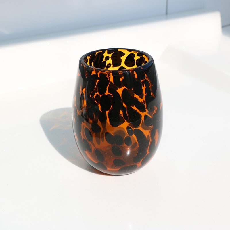 Popular hand-blown leopard-print glass cup light luxury big belly water cup