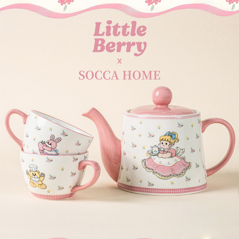 Pink girl Heart afternoon tea tea set creative cartoon water cup cute underglaze color teapot