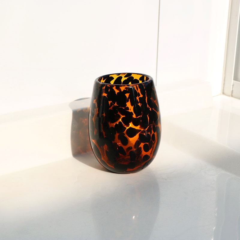 Popular hand-blown leopard-print glass cup light luxury big belly water cup