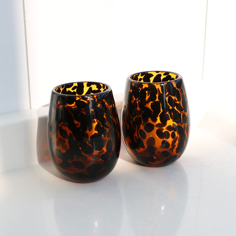 Popular hand-blown leopard-print glass cup light luxury big belly water cup