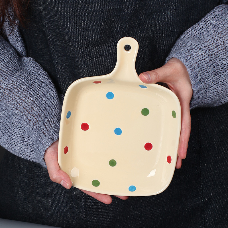 Polka dot single handle ceramic bakeware creative home baking cheese baked rice tray