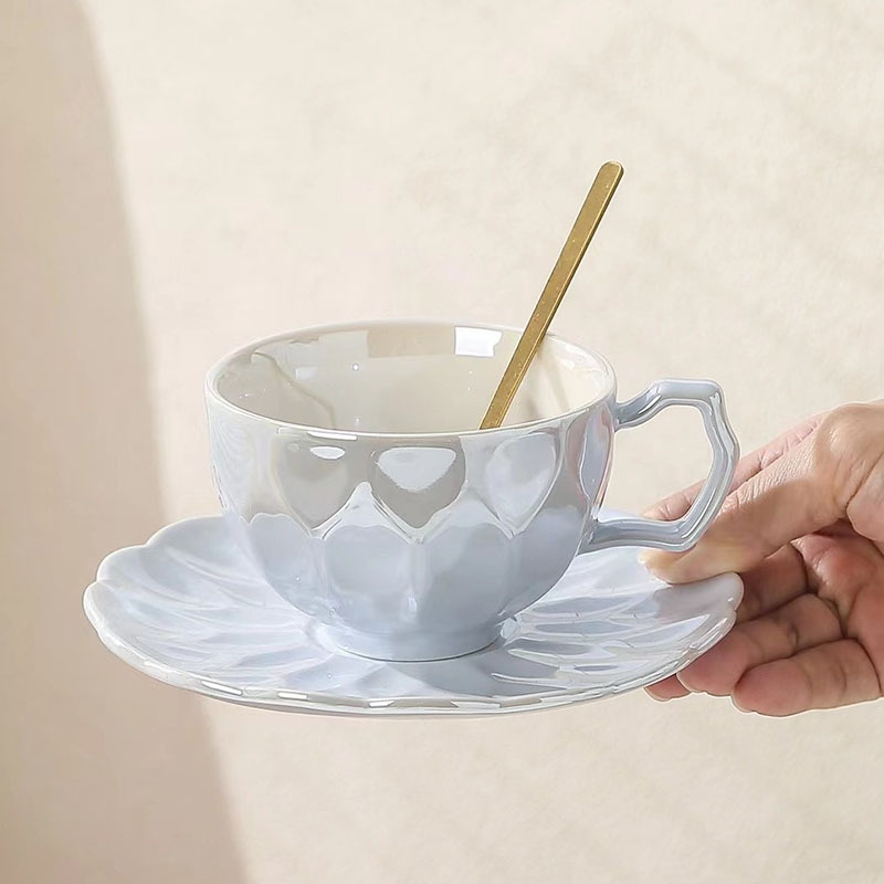 Nordic style light luxury pearl glazed ceramic cup and saucer creative diamond mug