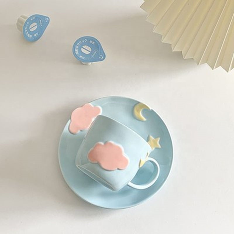 New products hot selling Korean ins style hand-painted embossed coffee cup saucer high-value cloud afternoon tea cup