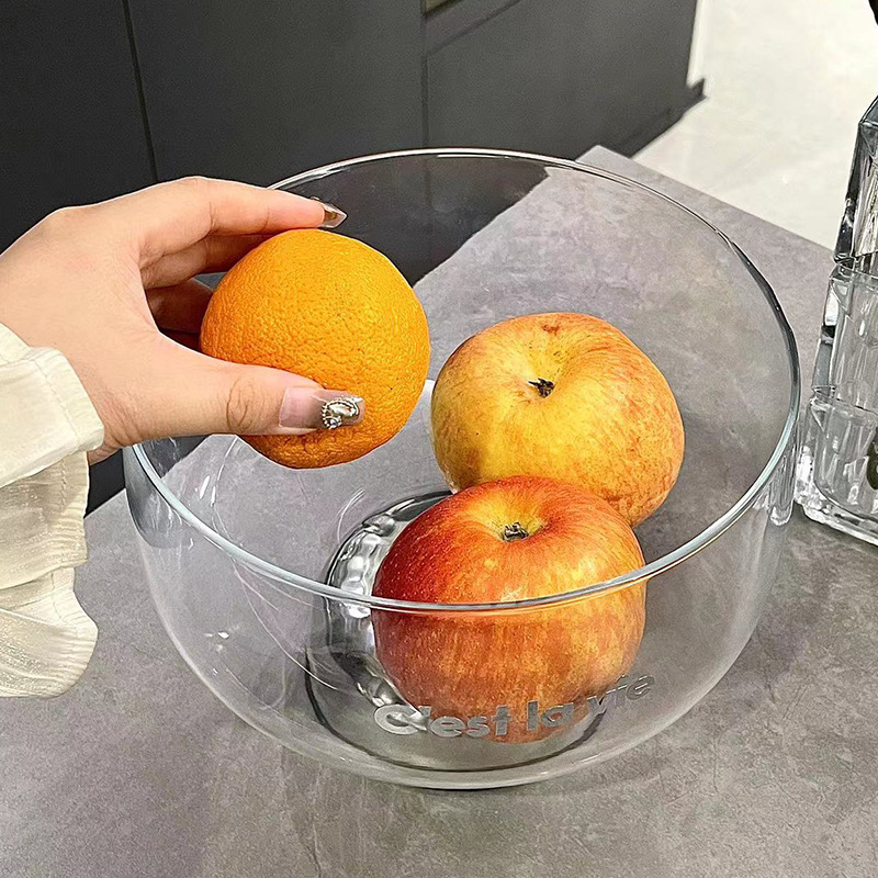 Light luxury fruit plate high value transparent glass fruit plate large capacity tall plate wholesale