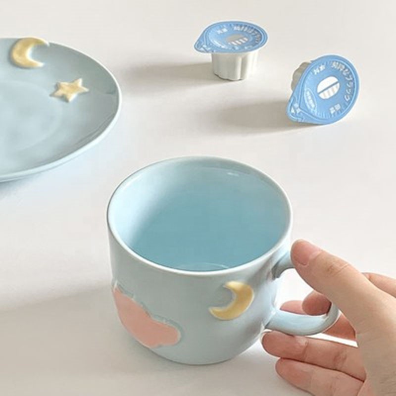 New products hot selling Korean ins style hand-painted embossed coffee cup saucer high-value cloud afternoon tea cup