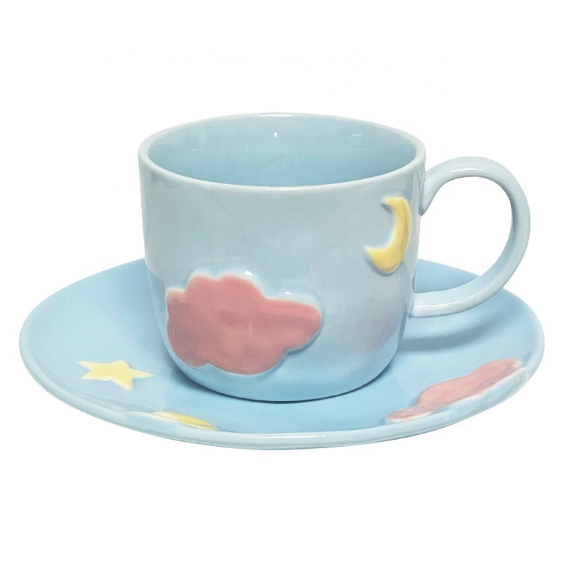 New products hot selling Korean ins style hand-painted embossed coffee cup saucer high-value cloud afternoon tea cup