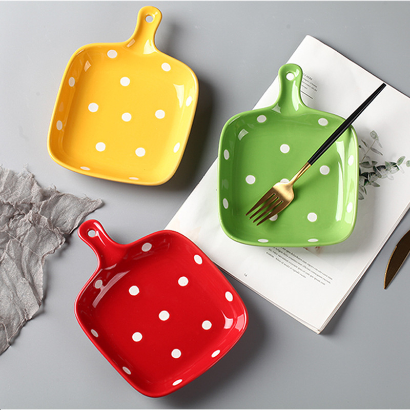 Polka dot single handle ceramic bakeware creative home baking cheese baked rice tray