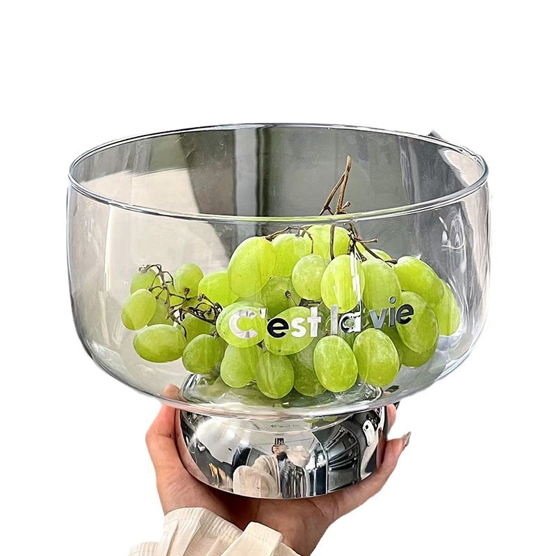 Light luxury fruit plate high value transparent glass fruit plate large capacity tall plate wholesale