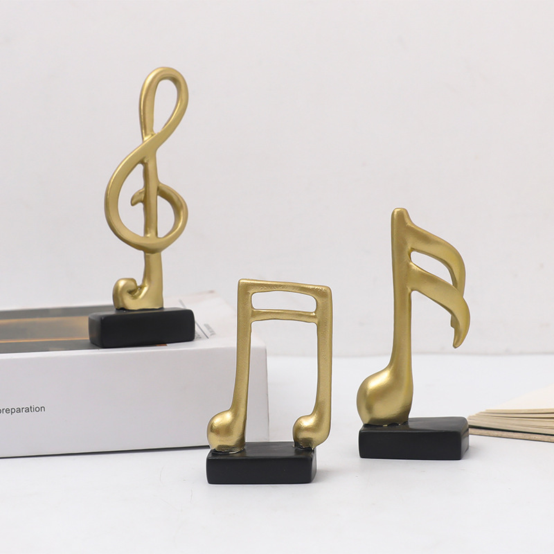 Home Decoration Accessories Statuette Golden Musical Note Handicraft Set Modern Figurine Decorative Art Love Resin Folk Art