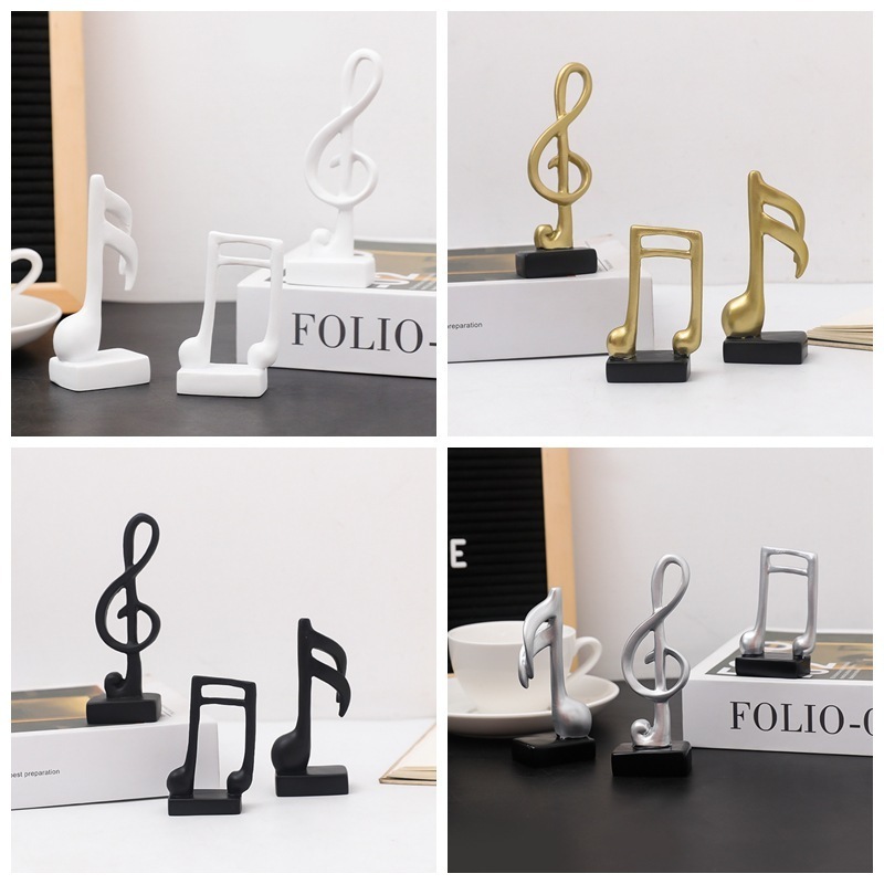 Home Decoration Accessories Statuette Golden Musical Note Handicraft Set Modern Figurine Decorative Art Love Resin Folk Art