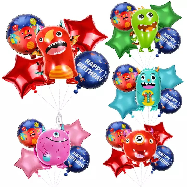 5Pcs Alien Balloons Set Aluminum Foil Little Monster Child Cartoon Birthday Decoration Globos Kids Inflatable Toys Shower Balls