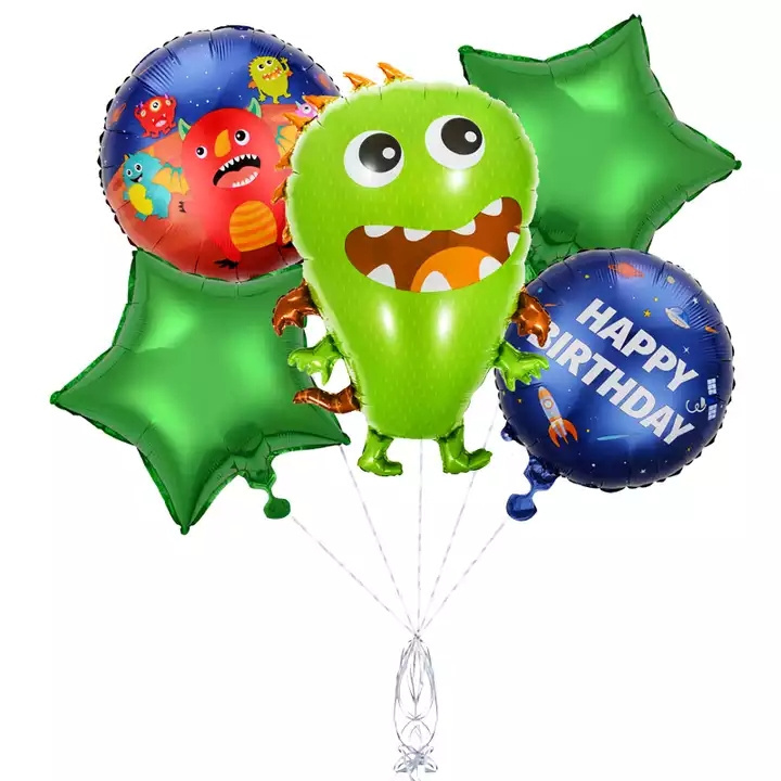 5Pcs Alien Balloons Set Aluminum Foil Little Monster Child Cartoon Birthday Decoration Globos Kids Inflatable Toys Shower Balls