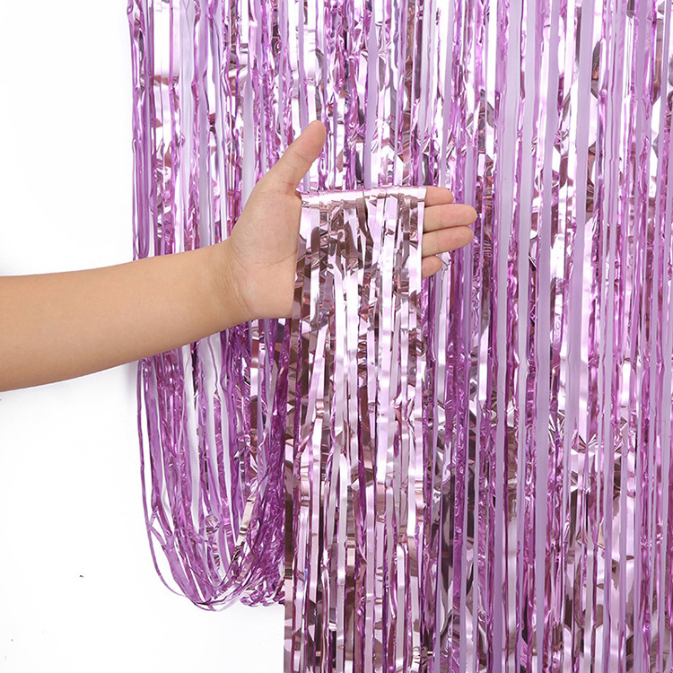 Hot Selling 1*2m Tinsel String Foil Fringe Curtain Shiny Shimmer Party Decoration Metallic Foil Curtain For Party