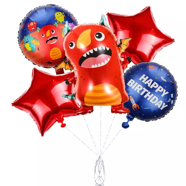 5Pcs Alien Balloons Set Aluminum Foil Little Monster Child Cartoon Birthday Decoration Globos Kids Inflatable Toys Shower Balls