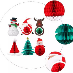 Christmas Decorations 6PCS 3D Christmas Tree Honeycomb Paper Lantern Set New Year's Eve Party Decor