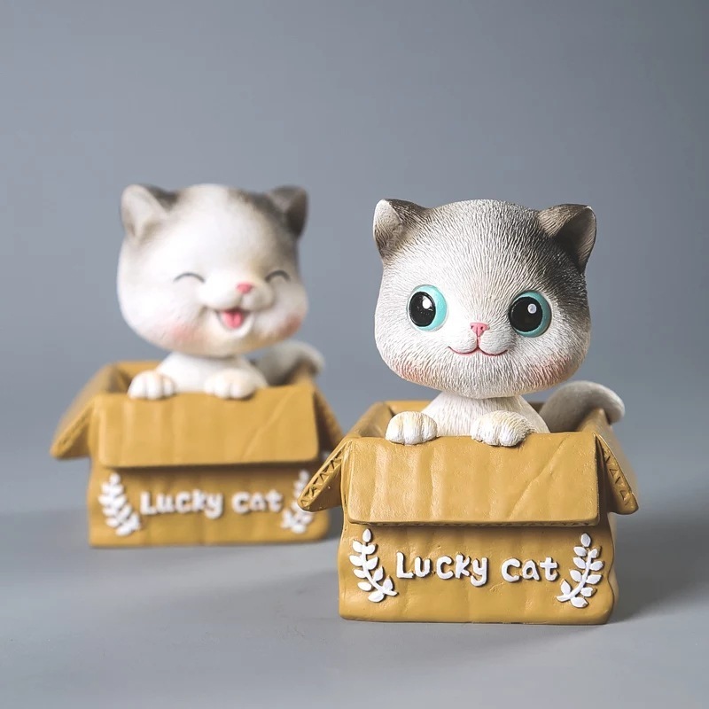 Creative Resin Cute Cat Shaking Head Cat Doll Center Console Decoration Car Interior Accessories