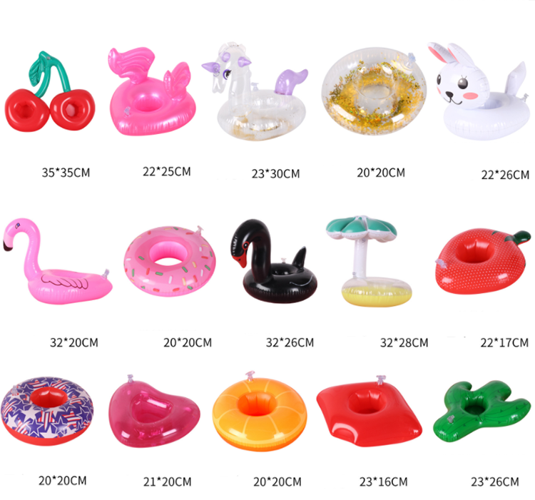 Swimming Pool PVC Inflatable Water Toy Flamingo Swan Fruit Floating Drink Cup Holder