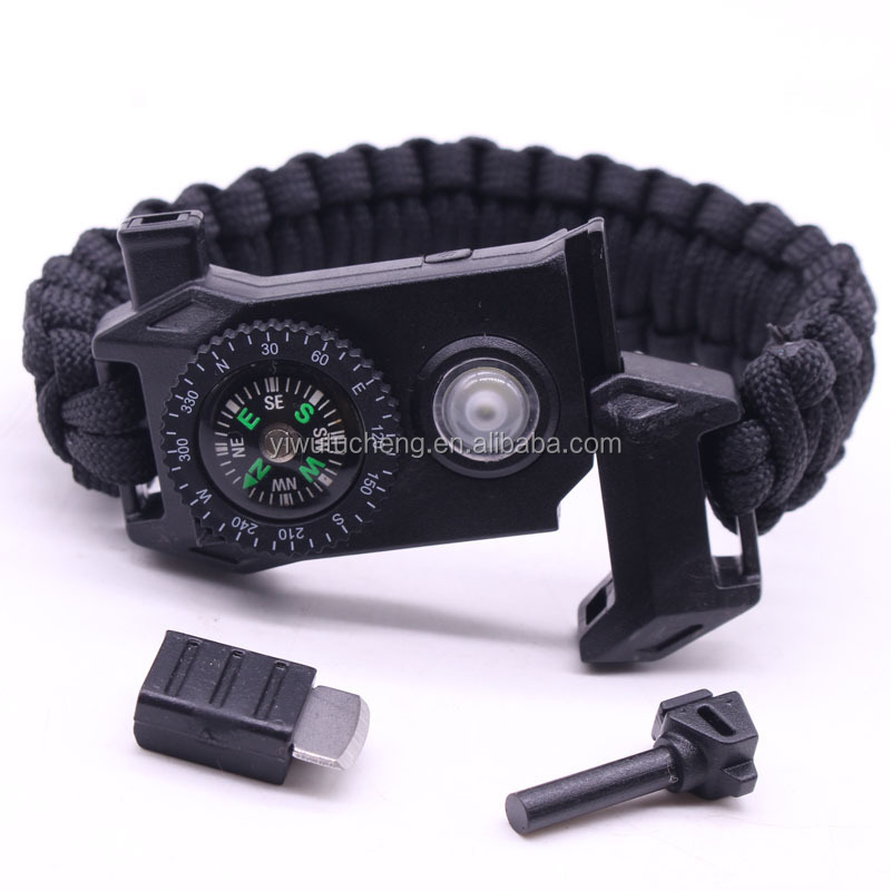 LED light paracord survival bracelet with compass knife whistle flint fire starter outdoor emergency rope rescue bracelet kit