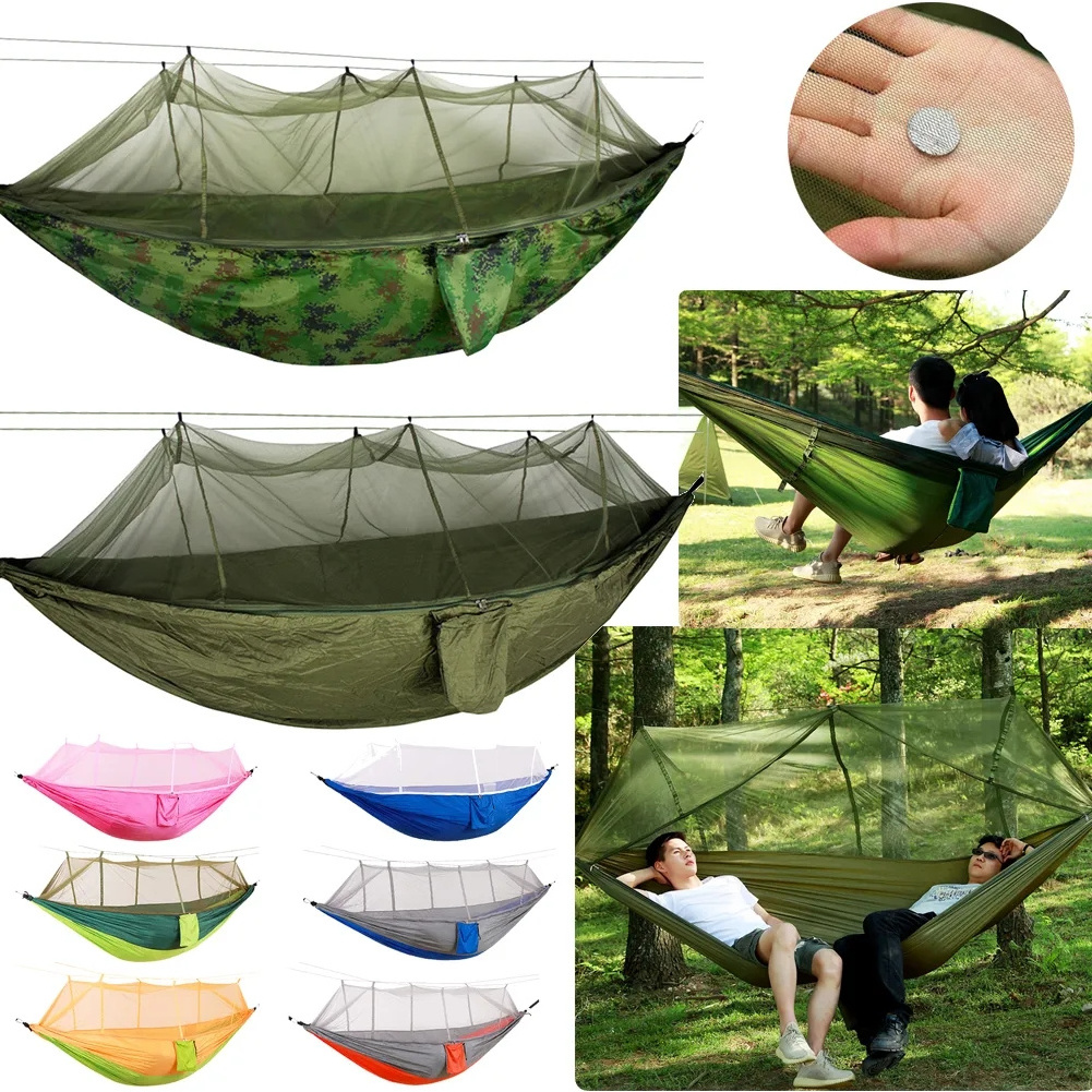 Summer Universal Outdoor Double Anti-mosquito Net Hammock Umbrella Cloth Nylon Anti-rollover Camping Lightweight Hanging Bed