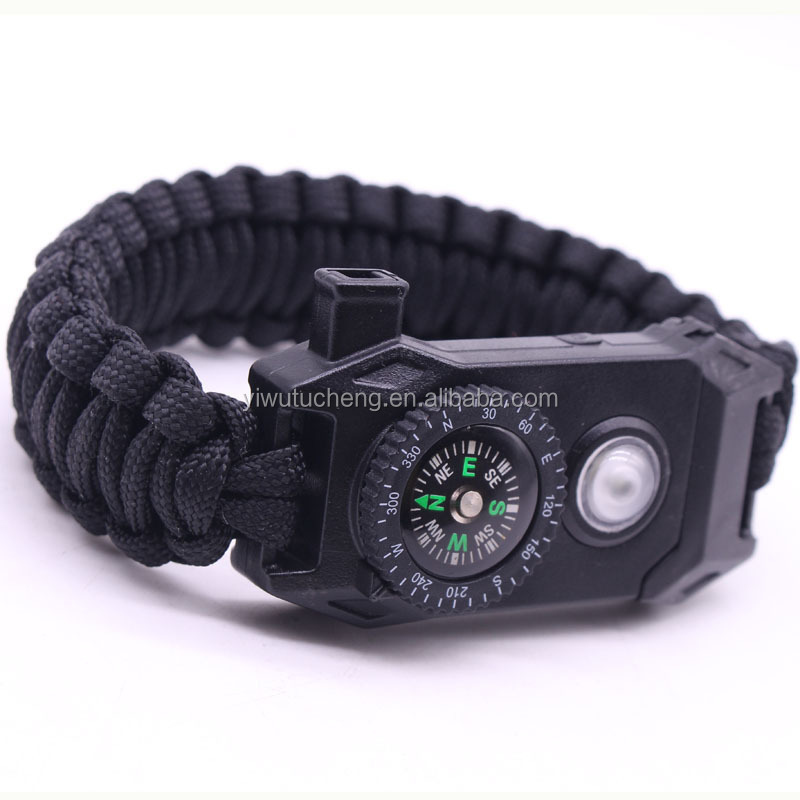 LED light paracord survival bracelet with compass knife whistle flint fire starter outdoor emergency rope rescue bracelet kit