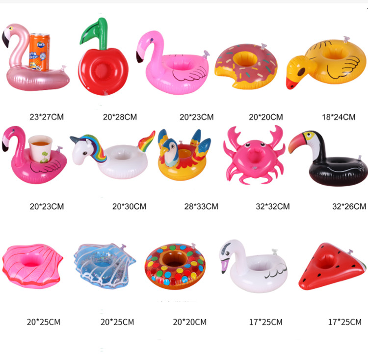 Swimming Pool PVC Inflatable Water Toy Flamingo Swan Fruit Floating Drink Cup Holder