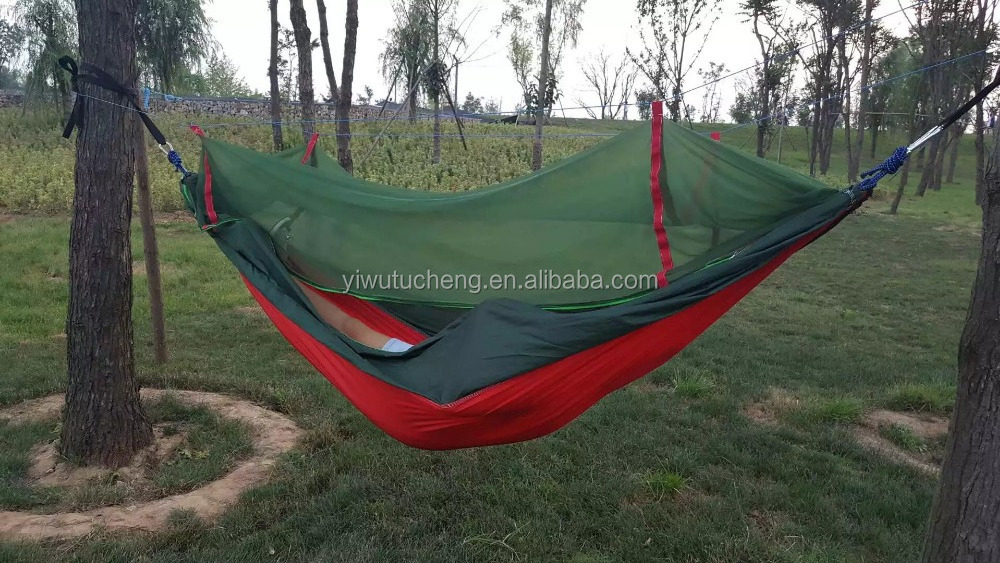 Outdoor Portable High Strength Parachute Fabric Camping Hammock Hanging Sleeping Bed With Mosquito Net