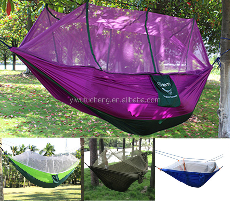 Outdoor Portable High Strength Parachute Fabric Camping Hammock Hanging Sleeping Bed With Mosquito Net